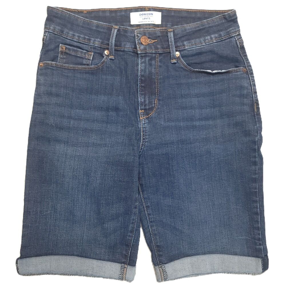 Levi's Denizen Bermuda Shorts Womens 4 Mid Rise Cuffed Blue Denim